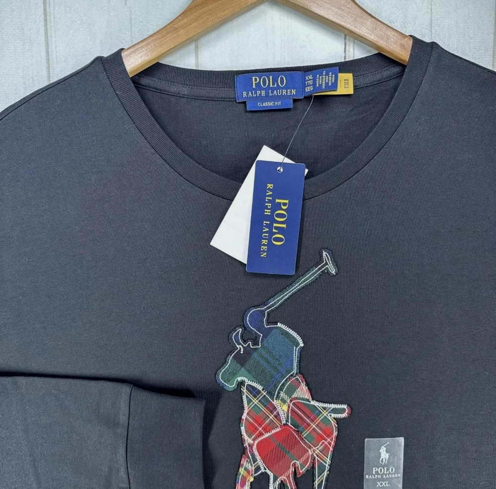 PRL Patchwork Plaid Big Pony Shirt 2XL Long Sleeve Black Polo Ralph Lauren